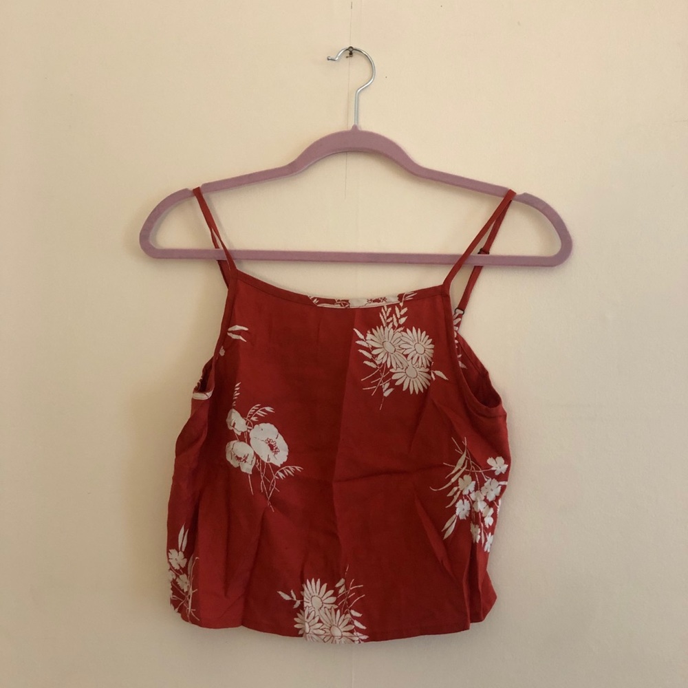 Red Floral Crop Tank